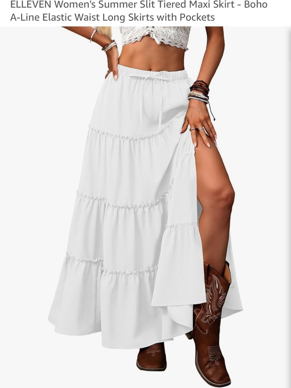 White Tiered Maxi Skirt - Lightweight Flow - Picture 2 of 2